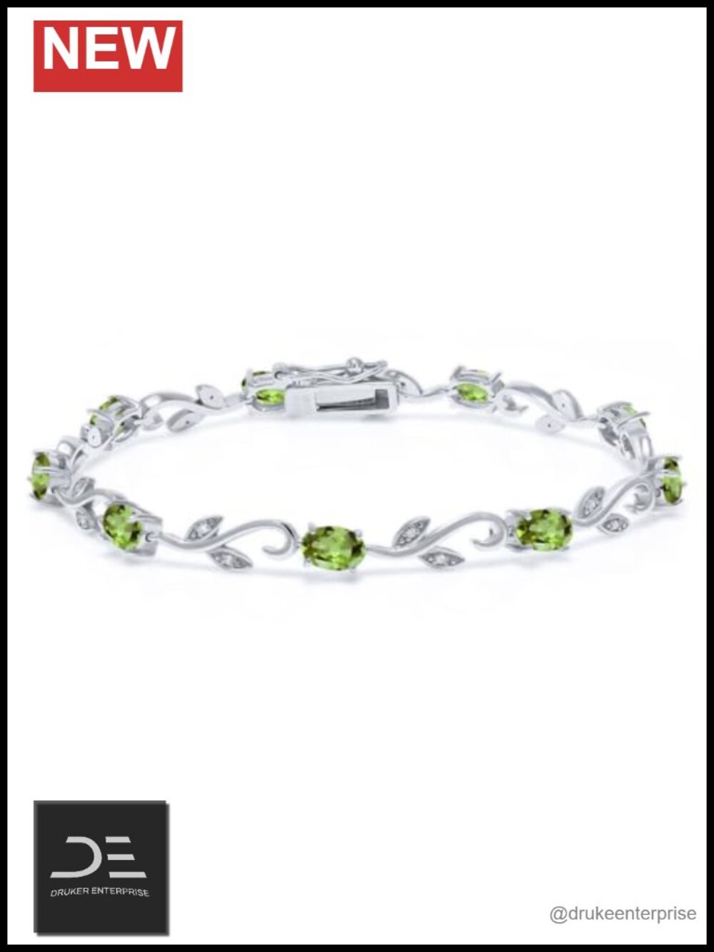 925 Sterling Silver Tennis Bracelet Oval Gemstone Diamond Accents Floral Vine